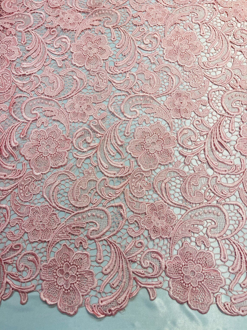 Guipure Lace Fabric - Pink - Floral Bridal Lace Guipure By Yard