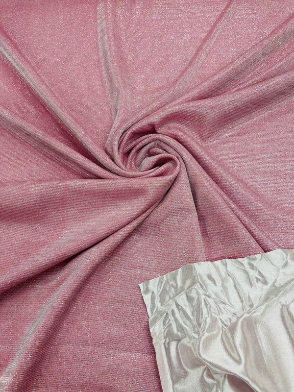 Shimmer Glitter Fabric - Pink - Luxury Sparkle Stretch Solid Fabric Sold By Yard
