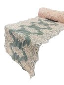 21" Floral Lace Metallic Design Table Runner - Pink - Floral Runner for Event Decor Sold By The Yard