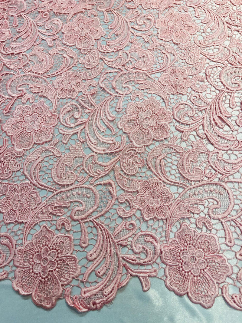 Guipure Lace Fabric - Pink - Floral Bridal Lace Guipure By Yard