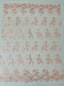 Floral Plant Lace Fabric - Pink - Flower Plant Design Lace Sequins Fabric Sold By Yard