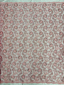 Corded Sequins Flower Lace - Pink - Corded Floral Lace With Sequins Sold By Yard