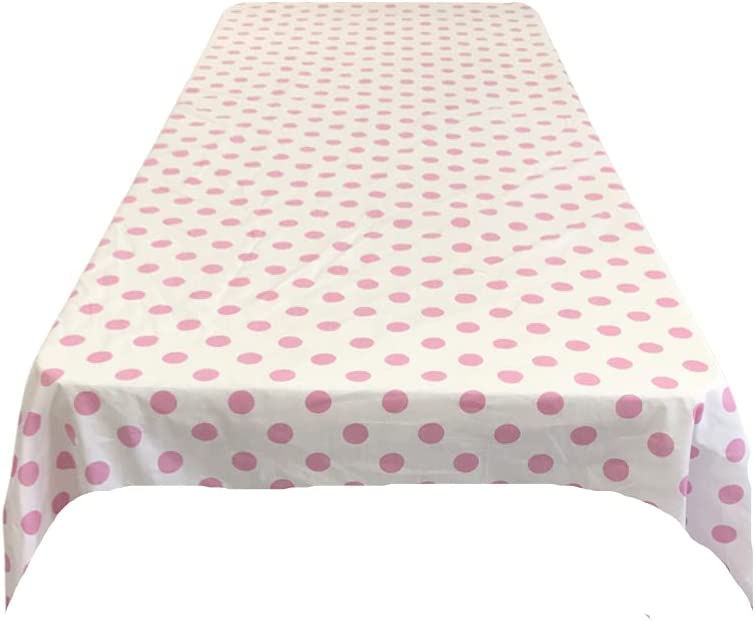 58" Polka Dot Tablecloth - Pink on White - Polka Dot Design Rectangular Tabler Cover (Pick Size)