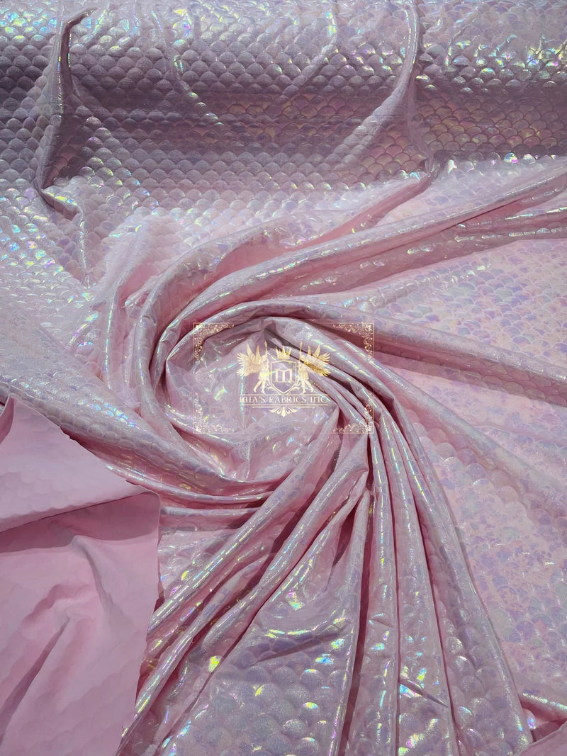 Mermaid Foil Fabric - Pink - Mermaid Print Design on Spandex Fabric