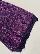 Long Wavy Pattern Sequins - Plum - 4 Way Stretch Sequins Fabric Line Design By Yard
