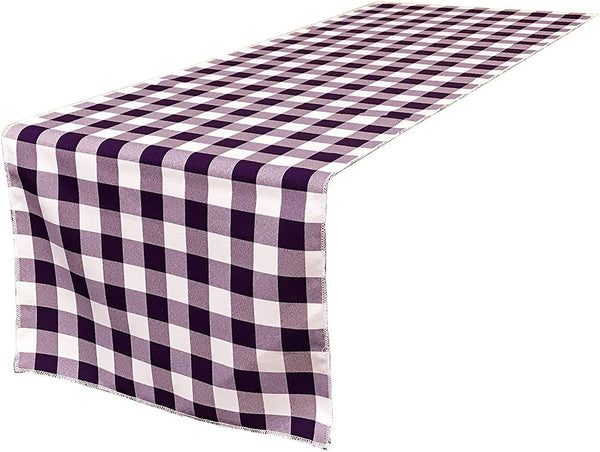 12" Checkered Table Runner - Purple / White - High Quality Polyester Poplin Fabric Table Runners (Pick Size)
