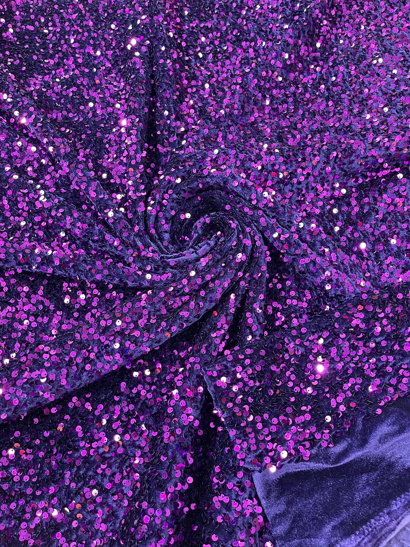 Stretch Velvet Sequins Fabric - Purple - Velvet Sequins 2 Way Stretch 58/60” By Yard