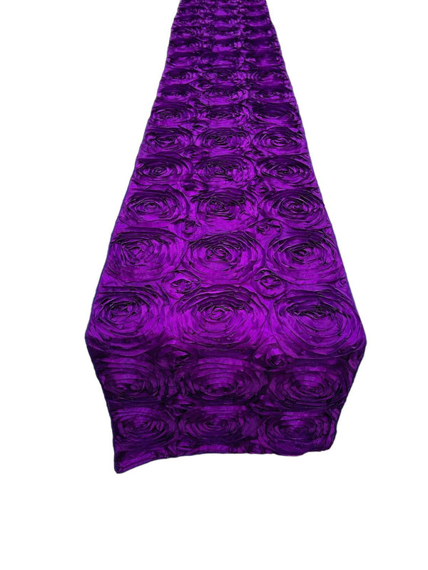 Satin Rosette Table Runner - Purple - 12" x 90" Floral Design Event Decor Table Runner