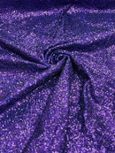 Mini Glitz Sequins Milliskin - Purple - 4 Way Stretch Milliskin Nylon Spandex Fabric Sold By Yard