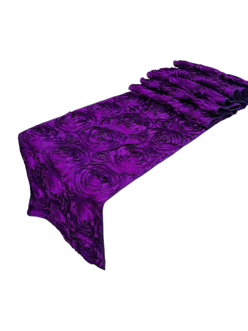 Satin Rosette Table Runner - Purple - 12" x 90" Floral Design Event Decor Table Runner