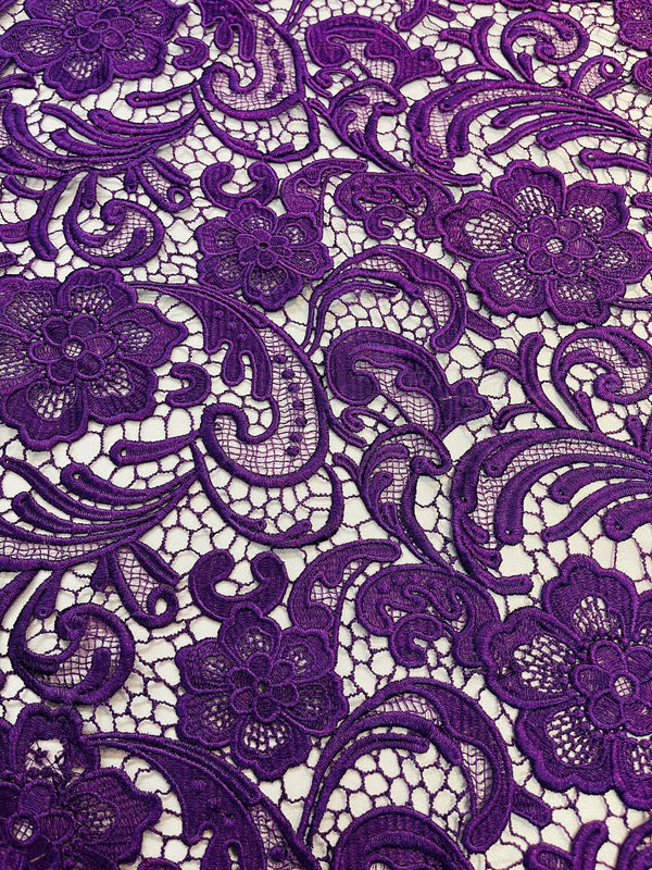 Guipure Lace Fabric - Purple - Floral Bridal Lace Guipure By Yard