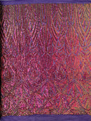 Magenta Purple Gold Sequins Fabric On Black Mesh 4 Way Stretch Geometric Design By The Yard