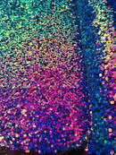 Multi-Color Sequins Mesh - Purple Iridescent - Shiny Sequins Design on Spandex Mesh Fabric By Yard