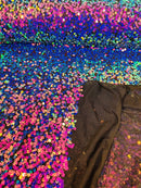 Multi-Color Sequins Mesh - Purple Iridescent - Shiny Sequins Design on Spandex Mesh Fabric By Yard