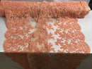 Peach Beaded Bridal Lace, Sold By The Yard Embroidered Floral Wedding Beaded Fabric with Sequins