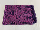 Big Damask Sequins Fabric - Purple - 4 Way Stretch Damask Sequins Design Fabric By Yard