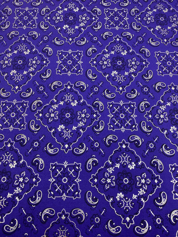 Bandana Print Fabrics - Purple - Lycra Spandex Fabric Sold By The Yard