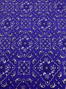 Bandana Print Fabrics - Purple - Lycra Spandex Fabric Sold By The Yard