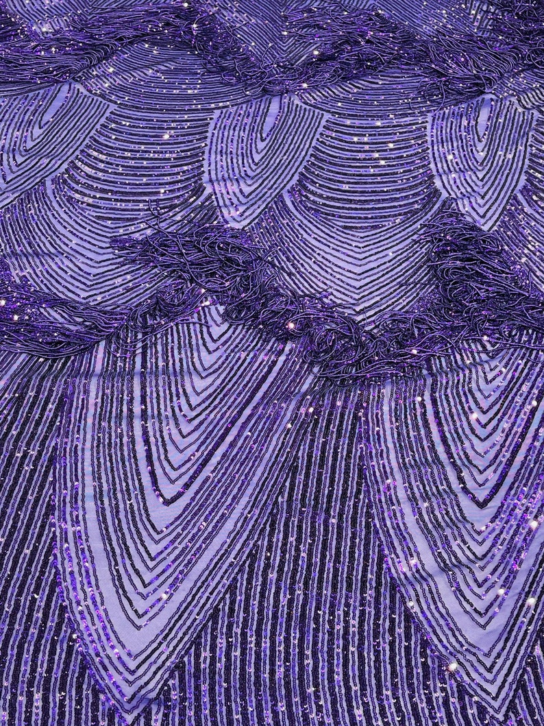 Fringe Sequins - Dangle 4 Way Stretch Fancy Sequins Fabric Sold By The Yard