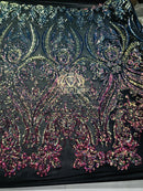 Iridescent - Rainbow - Sequins 4 Way Stretch Fabric Embroidered On Mesh Sold By The Yard