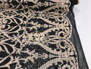 Two Tone Sequins - Black / Cream - 4 Way Stretch Fancy Design Mesh Fabric Sold By The Yard