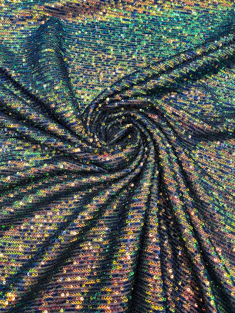 Mille Striped Stretch Sequins - Rainbow - 4 Way Stretch Spandex Sequins Striped Fabric By The Yard