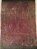 Paisley Sequin Fabric - Rainbow - Line Pattern 4 Way Stretch Elegant Fabric By The Yard