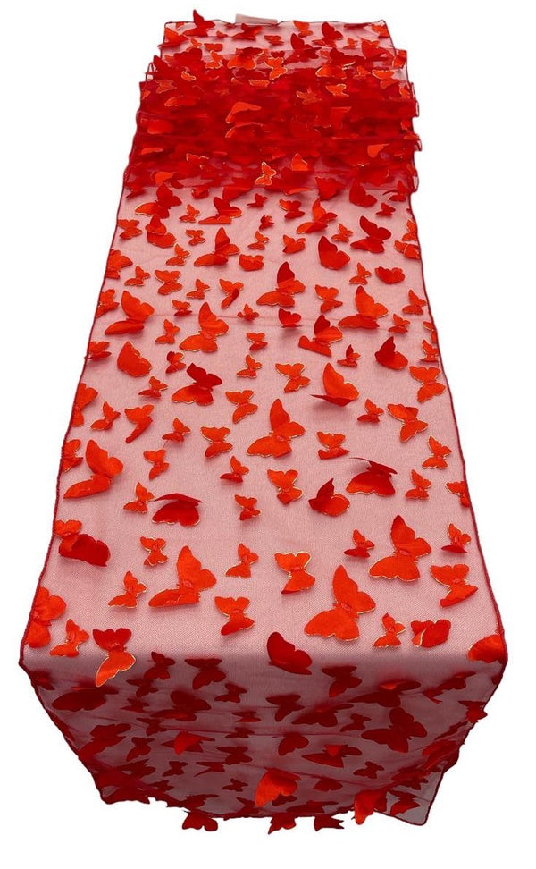 3D Butterfly Table Runner - Red - 12" x 90" 3D Butterfly Sheer Mesh Table Runner