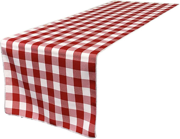 12" Checkered Table Runner - Red / White - High Quality Polyester Poplin Fabric Table Runners (Pick Size)