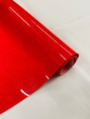Vinyl Fabric - Red Shiny Sparkle Glitter Leather PVC - Upholstery By The Yard