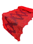 21" Floral Lace Metallic Design Table Runner - Red - Floral Runner for Event Decor Sold By The Yard