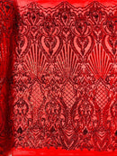 Damask Geometric Sequins - Red