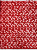 Corded Sequins Flower Lace - Red - Corded Floral Lace With Sequins Sold By Yard