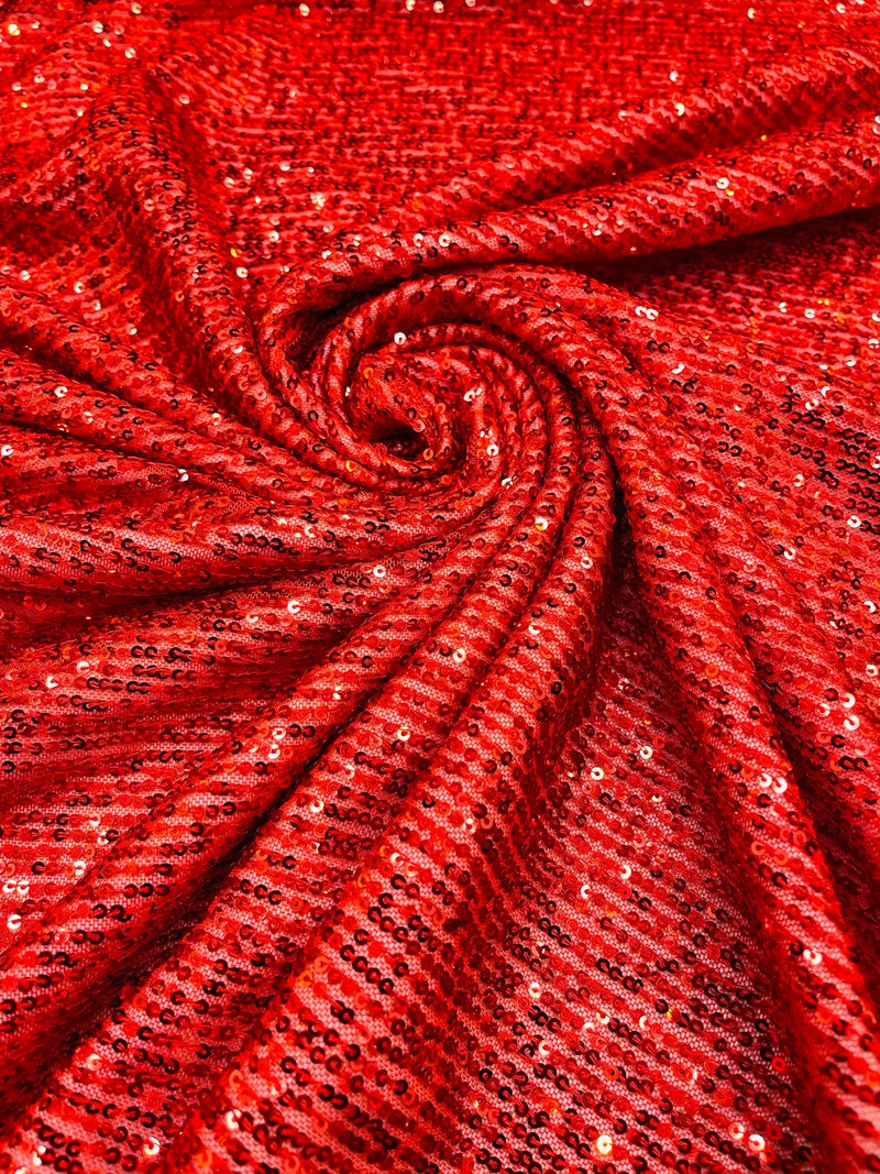Mille Striped Stretch Sequins - Red - 4 Way Stretch Spandex Sequins Striped Fabric By The Yard