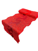 14" Metallic Floral Design Lace Table Runner - Red - Event Table Decor Runner Sold By Yard