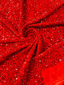 Stretch Velvet Sequins Fabric - Red - Velvet Sequins 2 Way Stretch 58/60” By Yard