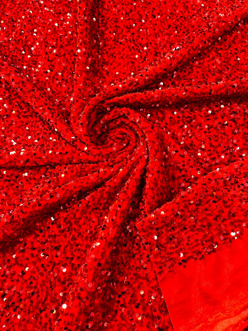 Stretch Velvet Sequins Fabric - Red - Velvet Sequins 2 Way Stretch 58/60” By Yard