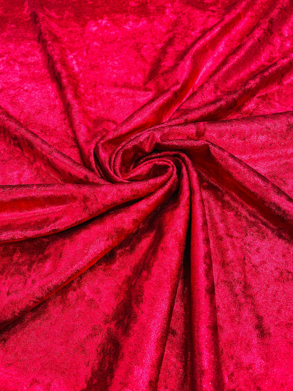 Foiled Stretch Velvet - Red - 4 Way Stretch Velvet Foil Fabric - 60'' Wide Sold By The Yard