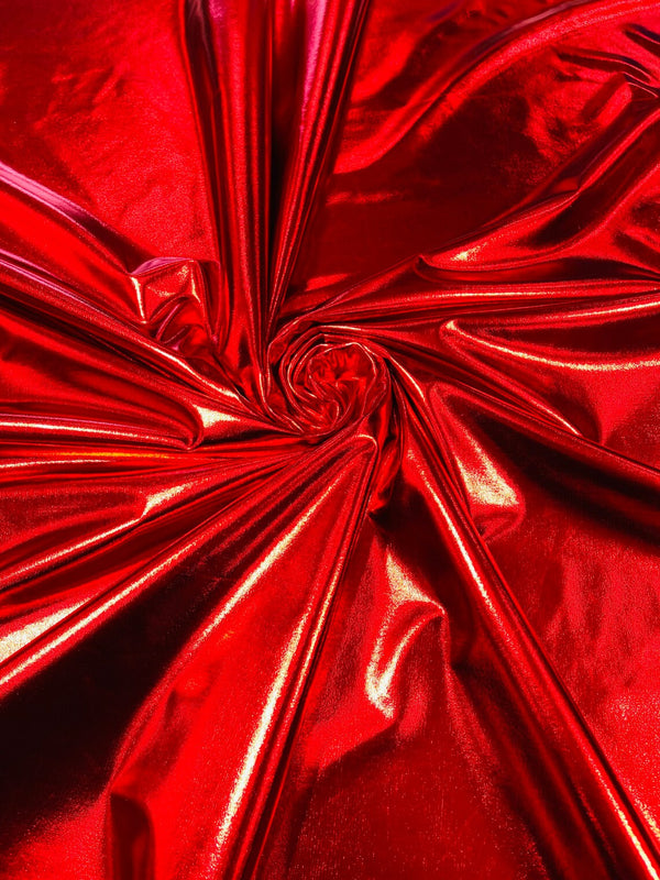 Metallic Foil Spandex Fabric - Red - Spandex Lame Shiny Fabric 2 Way Stretch Sold By Yard