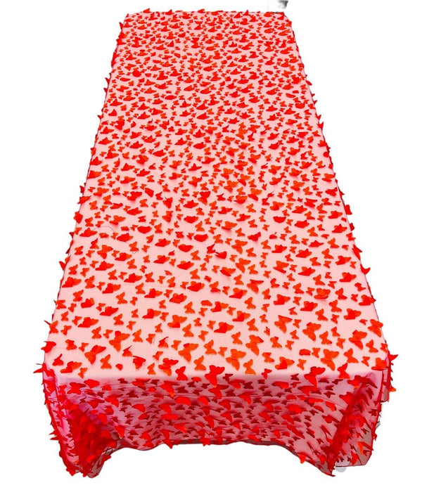 3D Butterfly Tablecloth - Red - 52" x 102" Inches 3D Butterfly Sheer Mesh Tablecloth