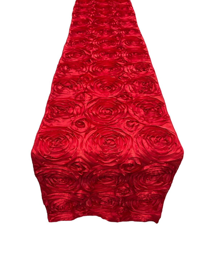 Satin Rosette Table Runner - Red - 12" x 90" Floral Design Event Decor Table Runner