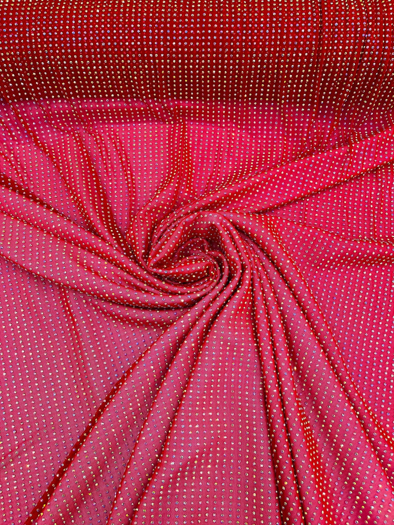 Power Mesh Rhinestone Fabric - Red - 4 Way Stretch Power Mesh Fabric C