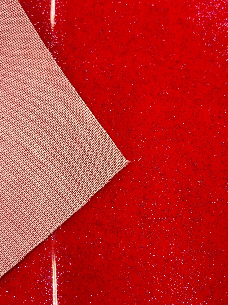 Vinyl Fabric - Red Shiny Sparkle Glitter Leather PVC - Upholstery By The Yard