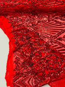 Damask Geometric Sequins - Red