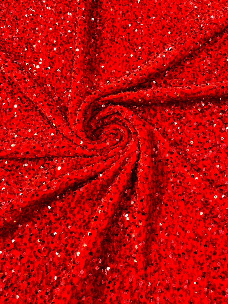 Stretch Velvet Sequins Fabric - Red - Velvet Sequins 2 Way Stretch 58/60” By Yard