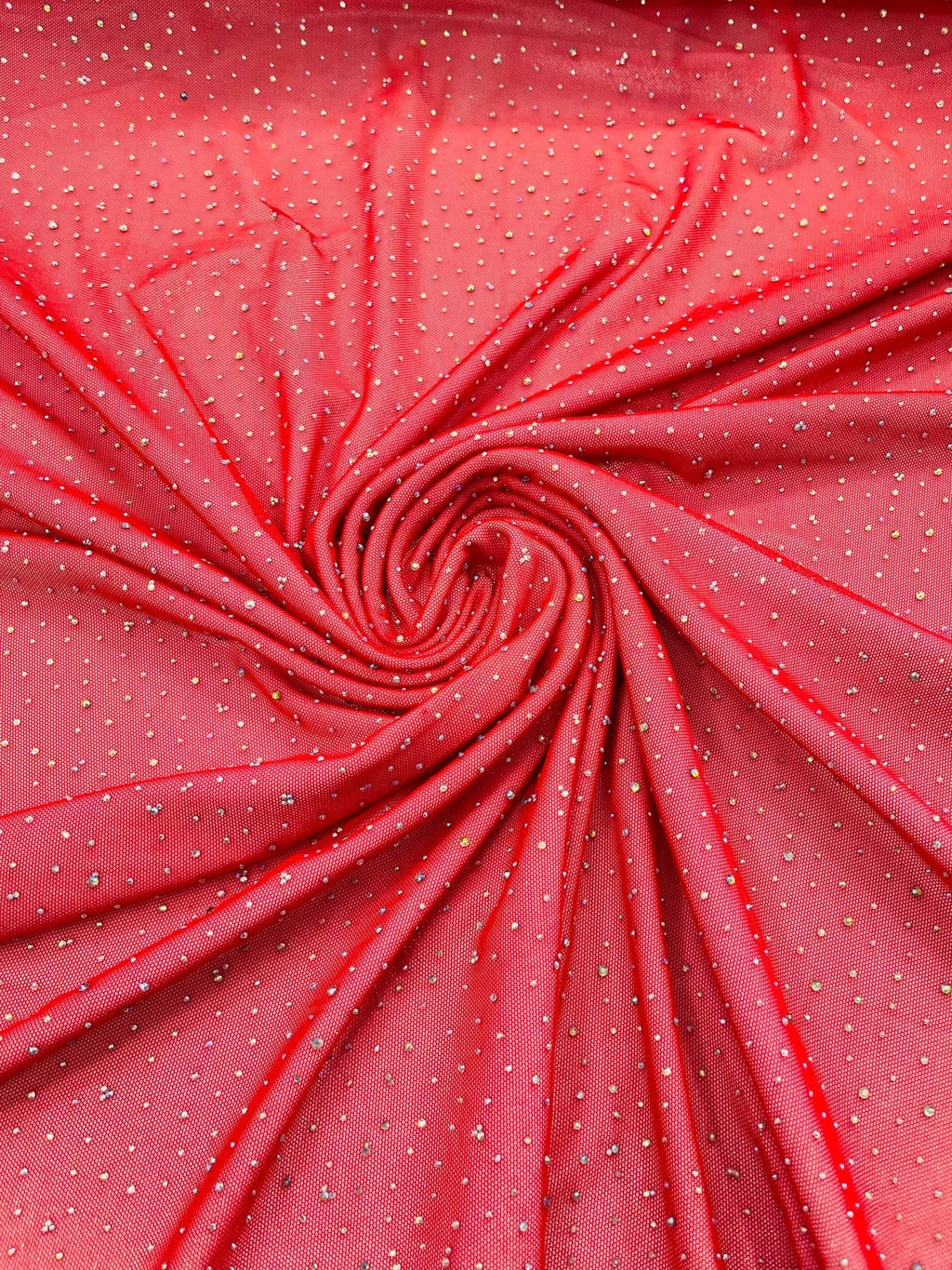 Power Mesh Polyester Rhinestone Fabric - Red - 4 Way Stretch Power Mes