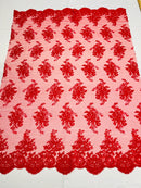 Flower Lace Fabric - Floral Clusters Embroidered Lace Mesh Fabric - 25 Yard Roll