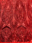 Long Wavy Pattern Sequins - Red - 4 Way Stretch Sequins Fabric Line Design By Yard