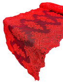 21" Floral Lace Metallic Design Table Runner - Red - Floral Runner for Event Decor Sold By The Yard