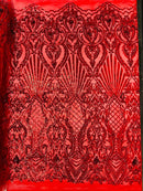 Damask Geometric Sequins - Red